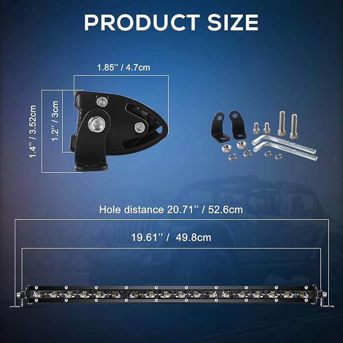 CO LIGHT Led Light Bar Single 20 inch Slim Single Row Lightbar Driving Combo Beam Off Road Work Lights with Mounting Brackets & 6D Reflectors for Truck, Car, Cabin, Boat, ATV, UTV - Image 7