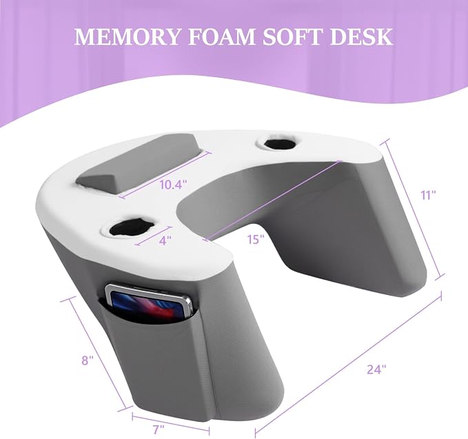 Ergonomic Lap Desk Pillow with Cooling Memory Foam – Gaming Cushion for Bed, Laptop Support, and Reading Pillow with Armrest for Comfort at Home, Office, or Travel (Grey) - Image 6