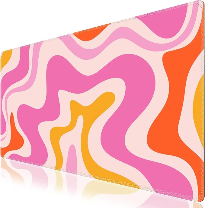 iCasso Large Mouse Pad (35.4x15.7 in), Keyboard Mouse Mat Desk Pad for Work | Desk Mat Gaming Mousepad with Stitched Edges, Game, Office, Home-Pink Topographic by iCasso