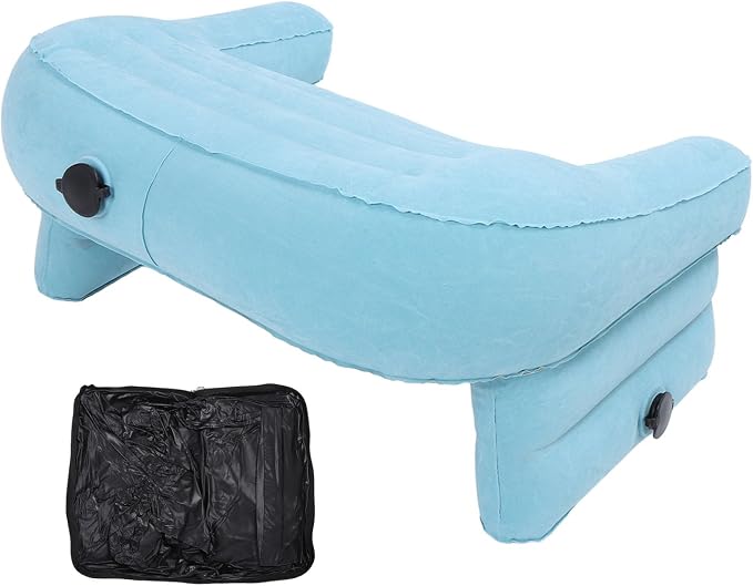 Aramox Inflatable Reading Pillow PVC Velvet Inflatable Lap Desk with 3 Inflation Ports Height Foldable Support for Working Gaming Writing in Bed Sofa Travel (Blue) - Image 6