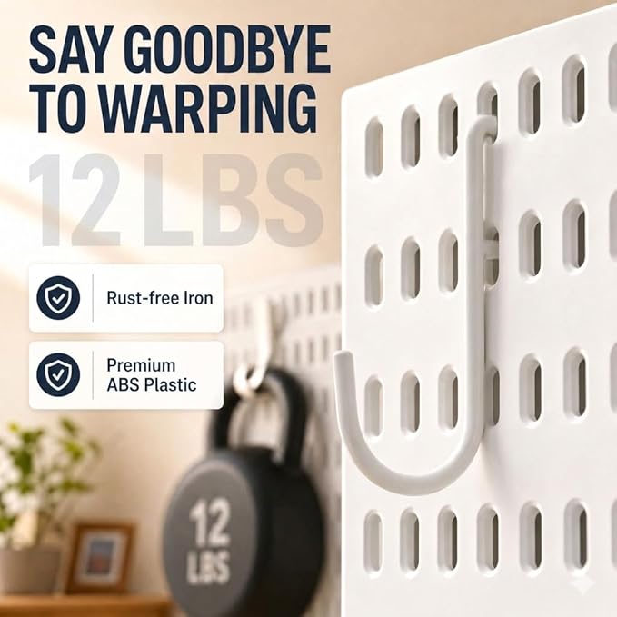 AKTOP Plastic Peg Board Wall Organizer 4-Pack, 12"x12" Pegboard Kit, White | Includes 13 Accessories, Adhesive or Drill Mounting, Superior Load Capacity, Ideal for Office, Gaming Room, Craft Room - Image 4