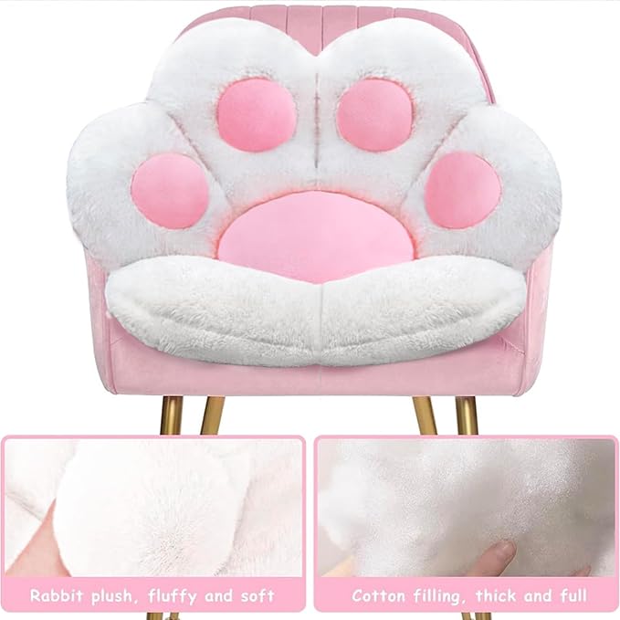 DOBUONO Cat Paw Cushion Cute Chair Cushion Kawaii Plush Seat Cushions 28"x 24"Gaming Chair Cushion Shape Lazy Pillow for Gamer Chair, Kawaii Accessories for Girl Worker Gift Stuff Room Decor (White) - Image 3
