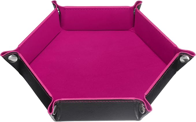 HARFINGTON PU Leather Dice Tray Unisex Valet Tray Folding Hexagon Tray Portable Entryway Table Nightstand Bedside Desk Holder for Key Wallet Watch Coin Jewelry, Rose Red by HARFINGTON