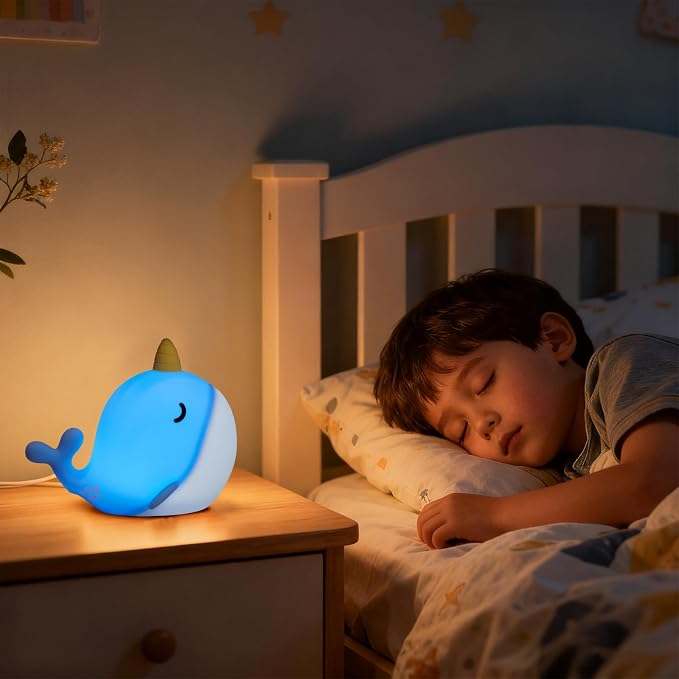 Narwhal Night Light, USB-C Rechargeable Silicone Lamp with Tap Control, 3-Level Dimming & 30-Min Auto Timer, 7-Color Changing Squishy Nursery Light, Birthday Gift for Kids - Image 8