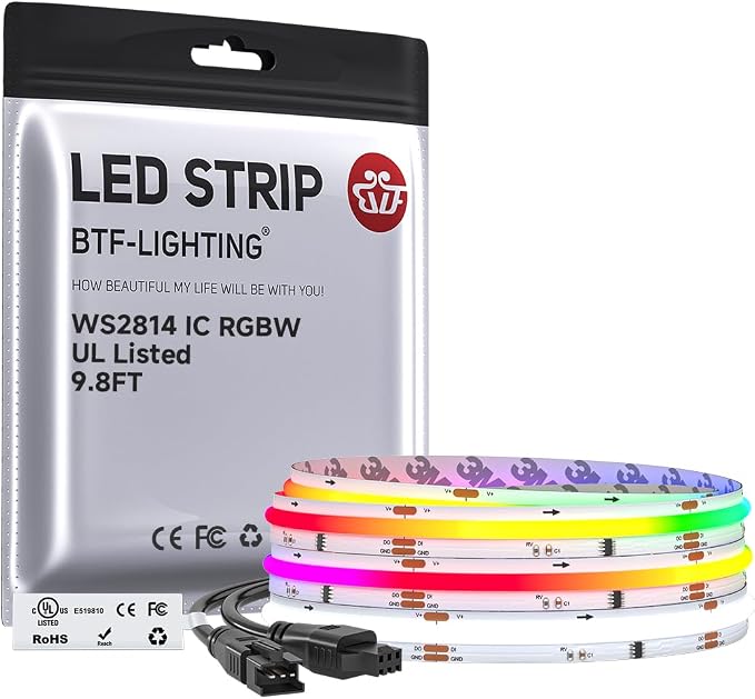 BTF-LIGHTING 9.8FT WS2814 Smart IC RGBW 6000K DC24V COB LED Strip Light by BTF-LIGHTING