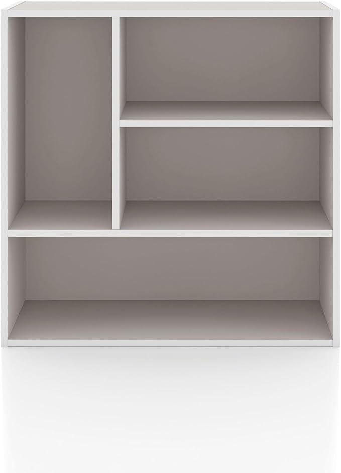 Homes: Inside + Out Apexa 4-Vertical Storage Organizer Shelves, Stackable Wood Bookcase for Organization, Dorm Teen Room Decor & Home Office, Taupe Grey - Image 10