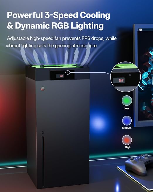 DEPGI Cooling Fan for Xbox Series x, Featuring Automatic Fan Speed Adjustment Based on Temperature, LED Display Screen, Low Noise, Easy Installation, 3 speeds, with RGB LED - Image 5