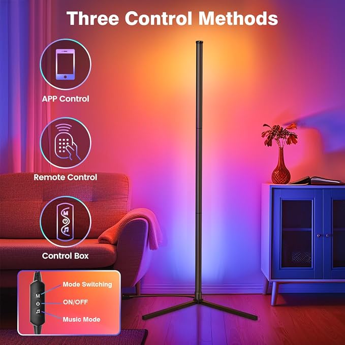 RIYO LED Corner Floor Lamp RGB Color Changing Standing Lamp App Remote Sync - Image 2