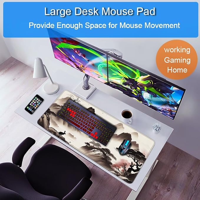 Mousepad, 31.5x15.7 inch Large Extended Gaming Computer Keyboard Mouse Mat, Water Resist Non-Slip Mousepad Rubber Base Long XXL Mouse Pad for Work & Gaming, Office & Home, Landscape Painting - Image 6