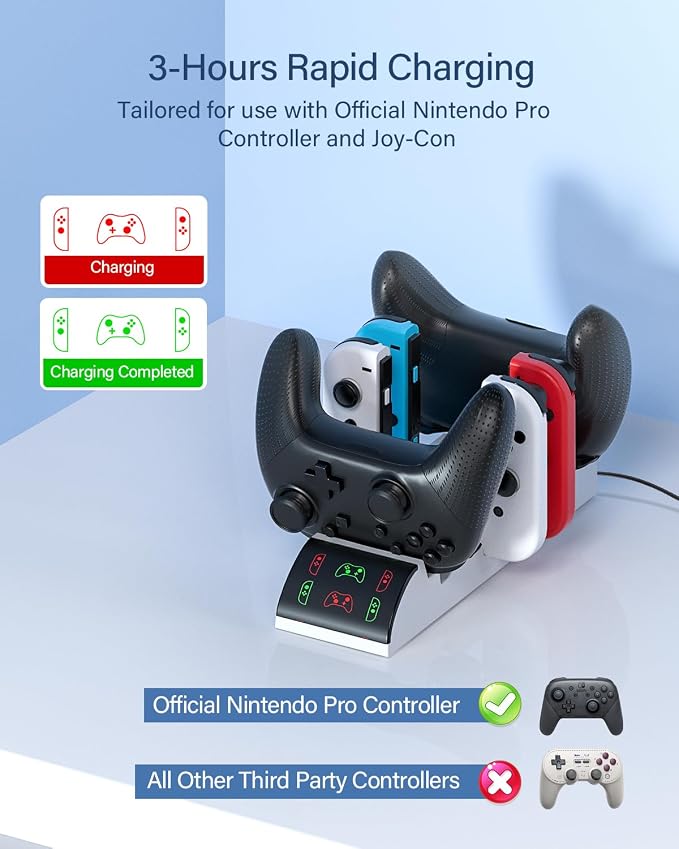 Switch Organizer Holder and Charging Dock for Nintendo Switch & Switch OLED Joy-Cons/Original Switch Pro Controller - Nargos Switch Game Storage Rack Stand Accessories kit - Image 4