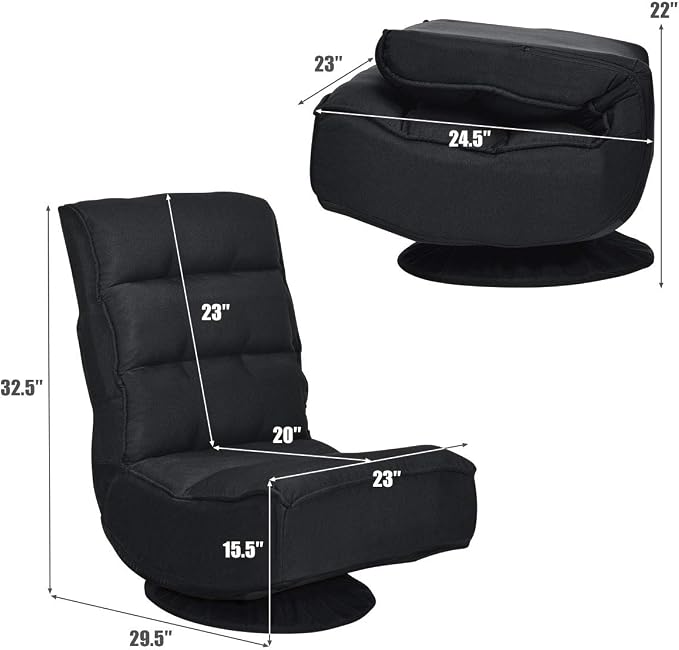 Giantex 360 Degree Swivel Floor Chair, Folding Floor Gaming Chair with 6 Positions Adjustable, Lazy Sofa Lounge Chair w/Tufted Back Support, Video Gaming Chair for Reading TV Watching (Black) - Image 3
