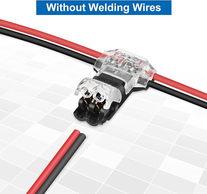 65.6ft 22 Gauge AWG LED Extension Cable Wire Cord and 12 Pcs 3 Way Wire Connectors T Tap Low Voltage 2 Pin Small Wire Connectors No Wire Stripping - Image 2