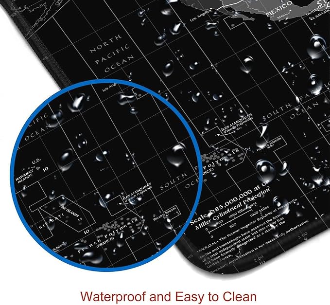 Large Gaming Mouse Pad with Stitched Edges, Desk Mat Extended Keyboard Pad, Non-Slip Rubber Base Desk Pad for Laptop, Office, Home, 31.5X11.8 inch Black World Map - Image 3