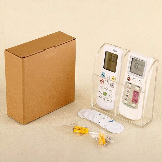 Clear Acrylic TV Remote Control Holder Remote Control Caddy Wall Mount Media Organizer Storage Box Rack for Phone Air Conditioner TV Remote Control Storage Case, 2 Grids - Image 3