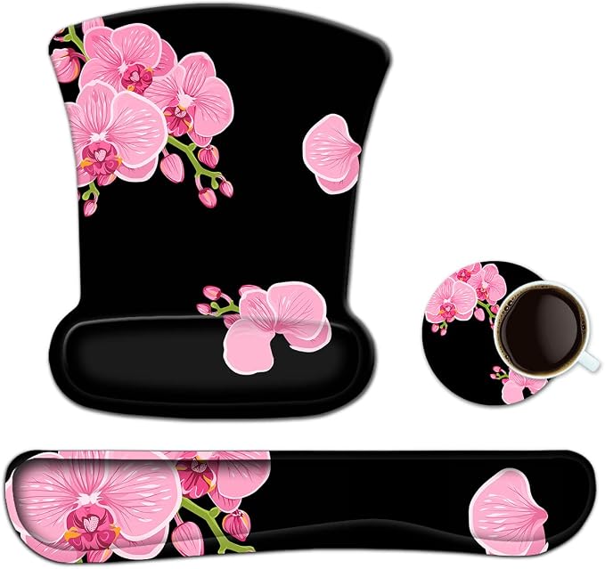 ToLuLu Keyboard Mouse Pad Wrist Rest Gel Ergonomic Mouse Pads for Computer Laptop Office Home, Comfortable Mousepad Keyboard Wrist Support Memory Foam for Easy Typing Pain Relief, Pink Peony Flower by ToLuLu