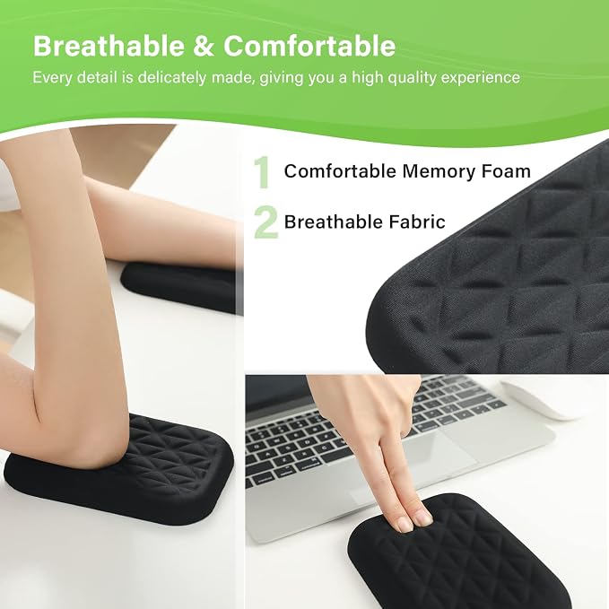LargeLeaf Ergonomic Wrist & Elbow Rest Pad for Desk with Memory Foam & Non-Slip Base, Relieve Elbow Pain Armrest Wrist Support(6.3 * 4.3 inch, Black, 2pcs) - Image 4