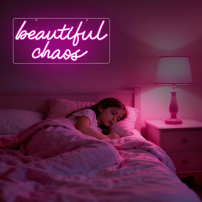 Beautiful Chaos Sign, Beautiful Chaos Led Neon Light Signs for Wall Decor Bedroom Home Bar Birthday Bachelorette Party Café Salon Wall Art Christmas Gift Dimmable USB Powered(16.9" × 7.9") - Image 2