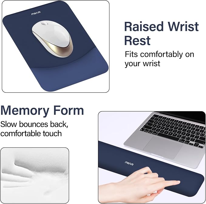 MOSISO Keyboard Mouse Pad Set, Large Gaming Mouse Pad&Keyboard Wrist Rest | Rectangular Mousepad with Wrist Rest&Coaster, Ergonomic Non-Slip&Easy Typing Pad with Curved Silicone Lining, Navy Blue - Image 5