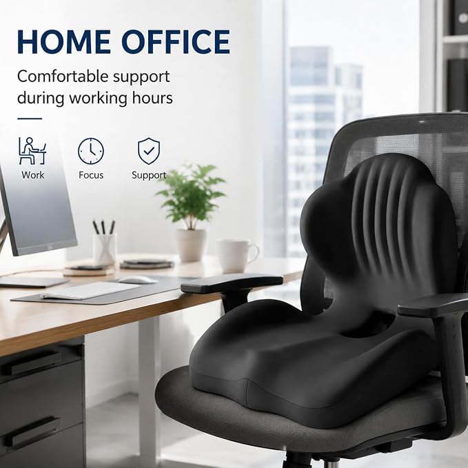 L-Shaped Ergonomic Seat Cushion with Lumbar Support for Office Chair (Pink) | Memory Foam Orthopedic Cushion with Coccyx Hollow, Tailbone Pain Relief for Car, Truck, Gaming Chair, Travel - Image 2