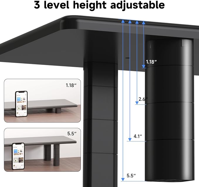 suptek Dual Monitor Stand Riser, 32.28" Large Stands for 2 Monitors | Wooden Desktop Organizer Shelf for Office Desk Computer, TV, Laptop - Image 3