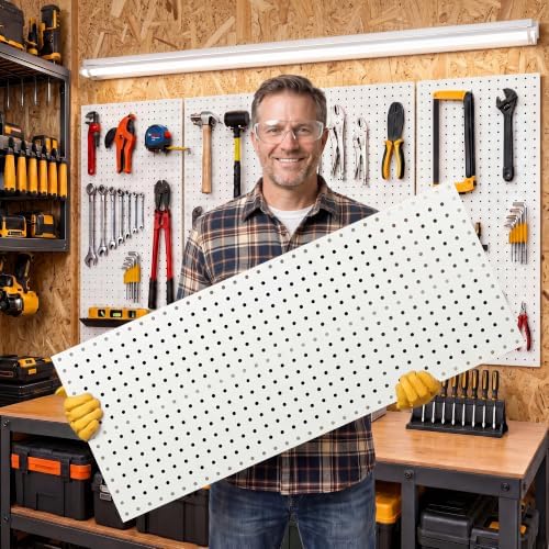 4 Pcs Metal Pegboard Panels 16x33in, White Peg board Wall Organizer - Image 2