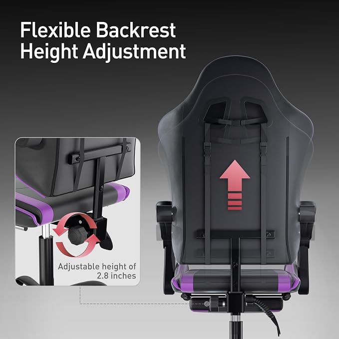 MoNiBloom Gaming Chair, Footrest & Lumbar Support, Height Adjust, Purple | Headrest & Lumbar Support, Ergonomic Computer chair, for Adult Teen Office or Gaming,Swivel game chair, leather gaming chair - Image 7