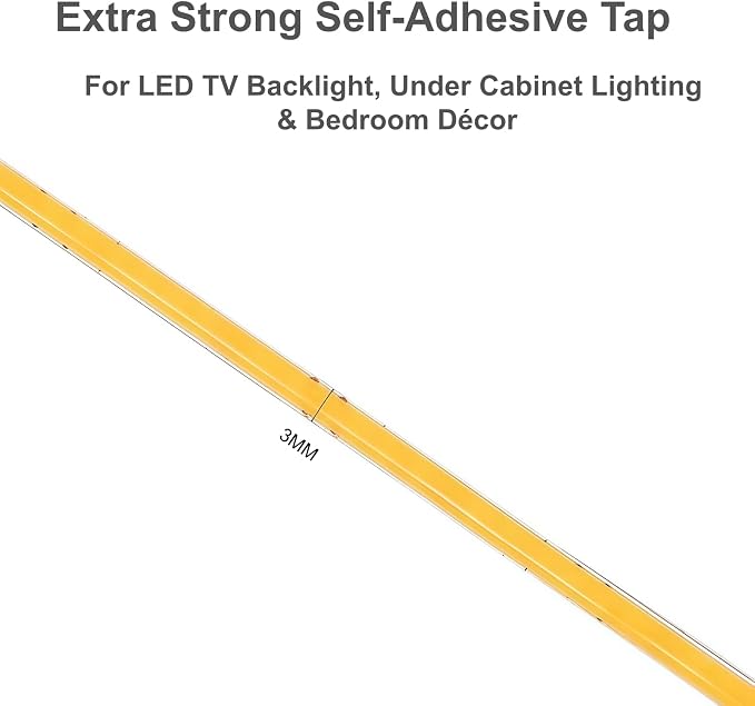 Ultra-Narrow 3mm USB-C COB LED Strip Lights Self-Adhesive, for Kitchen Cabinets, Bedroom, Gaming Desk (3000k Warm White, 5ft) - Image 4