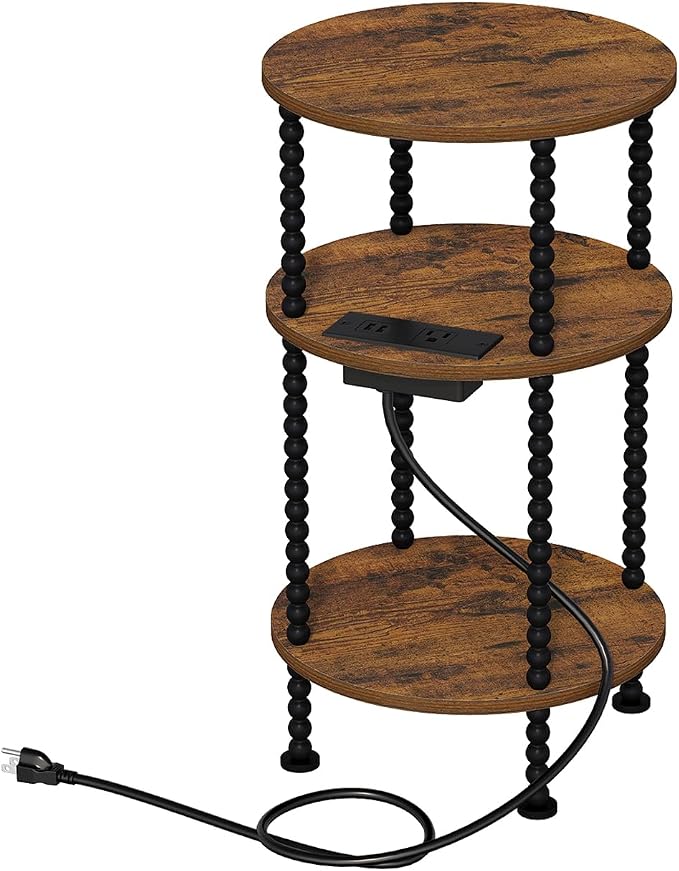 YINMIT 3-Tier Small Bedside Table,Round Side Table with AC Charging Station - Image 8