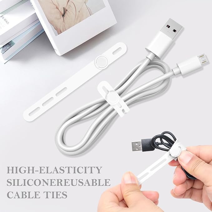 Donruby 30Pcs Silicone Cable Ties, Reusable Cord Organizer Straps, White - Image 3