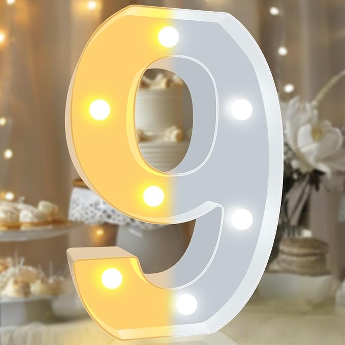Pooqla LED Light Up Numbers, Warm White and Cool White Decorative Lighted Marquee Numbers for 9th Birthday Party, Gift for Boys Girls, Wedding, Night Light, 9th Birthday Decoration, Number 9 - Image 7