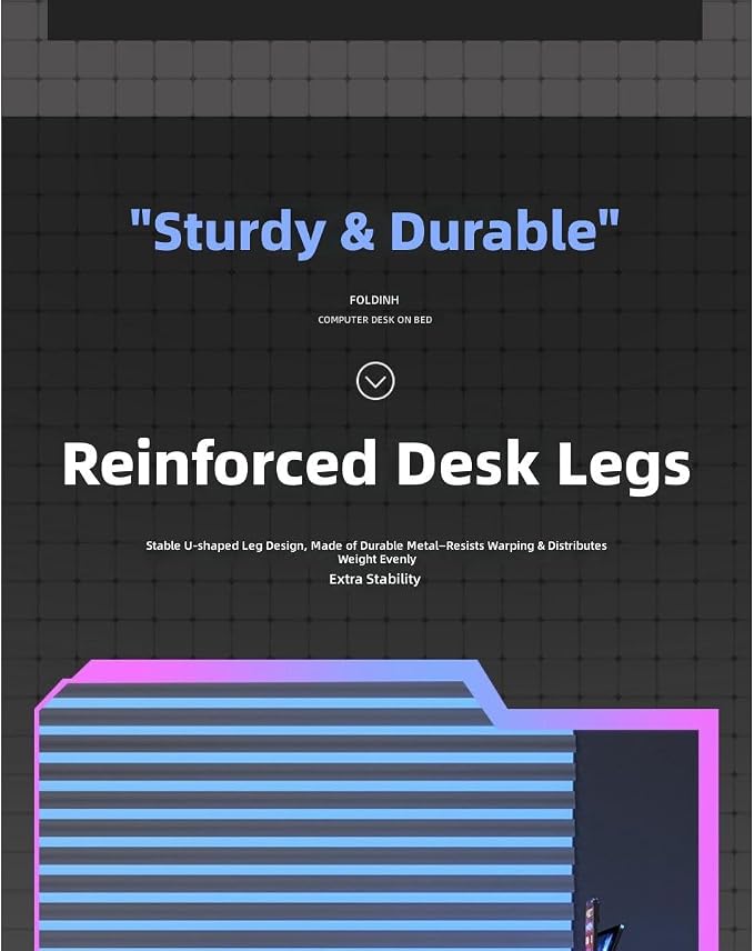Lap Desk with Cup Holder, Folding Portable Laptop Desk, Adjustable Bed Table for Study, Gaming, Multipurpose Use for Couch, Sofa, Bed - Image 4