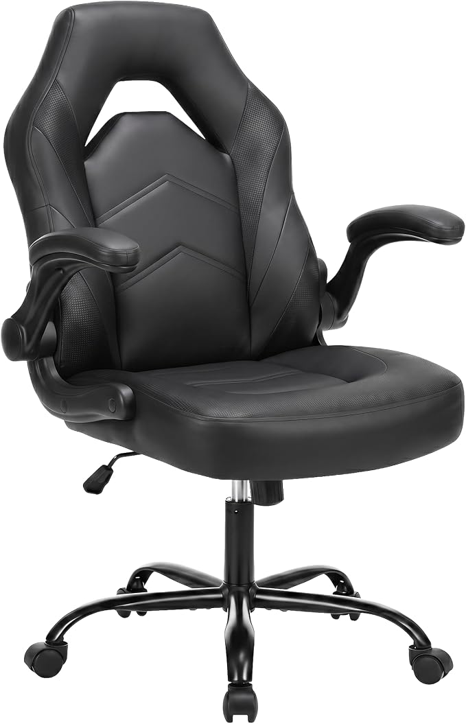 DUMOS Computer Gaming Chair, Home Office Desk Chair, PU Leather | PU Leather, Flip-up Armrest, Swivel Wheels, Lumbar Support, Video Game, Height Adjustable, Black by DumosLifestyle