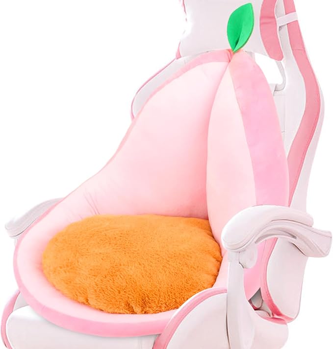 Sexysamba Cute Fruit Gaming Chair Cushion with Backrest Non-Slip, Comfy Kawaii Computer Chair Pad for Gamer Chair Seat Cushion Armchair Pillow for Office Desk Home Decor,20"x23",Peach by Sexysamba