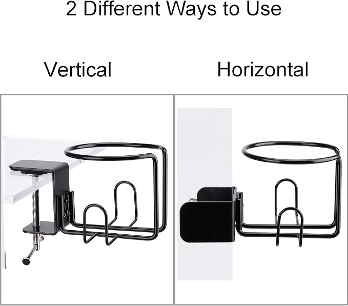Large Desk Cup Holder, Clip On Table Cup Holder, Anti-Spill Drink Holder for Lawn Chair, Horizontal or Vertical Mount, Pack of 2, Black - Image 7