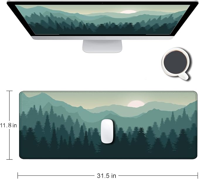 Mouse Pad Gaming, Large Mouse Pads for Desk, Keyboard Mouse Mat Desk Pad, Non-Slip Rubber Base with Stitched Edges Mousepad, 31.5x11.8 inch Abstract Landscape Mountain - Image 2