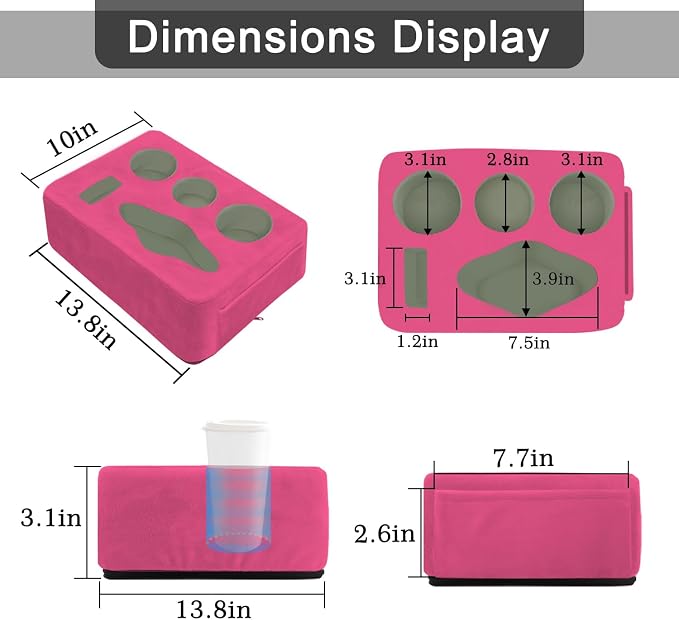 Couch Bed Cup Holder Pillow, Nisdoing 5 Hole Couch Drink Holder! Keep Drinks Hand Side and KeepTemp, Prevent Spills and Use Anywhere. Cup Holder for Couch, Bed,Camping,RV,Car,Beach.Pink - Image 2