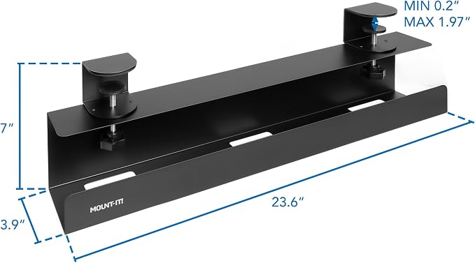Mount-It! Under Desk Cable Management Tray – Clamp-On No-Drill Metal Cable Management Tray for Desk & Standing Desk, Wire & Cord Organizer for Power Strips, Glass Desks – 23.6” Black - Image 5