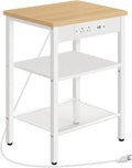 HOOBRO Side Table with Charging Station and USB Port, Small End Table for Small Space, 3-Tier Nightstand with Adjustable Shelf, for Living Room, Bedroom, Natural and White WN112BZ01 by HOOBRO