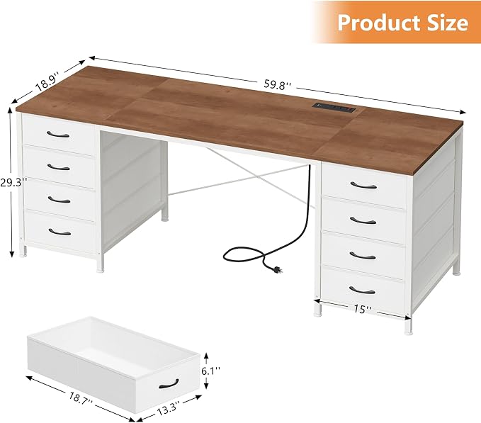 60 Inch Computer Desk with 8 Drawers for Home Office, Bedroom, Living Room - Image 2