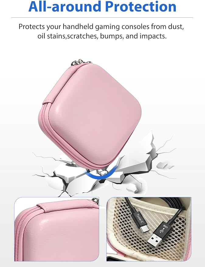 for Anbernic RG Rotate EVA Carrying Case, Hard Shell Travel Pouch with Soft Mesh Pocket, Shockproof Protective Bag with Lanyard – Portable for Console & Accessories (Pink) - Image 4