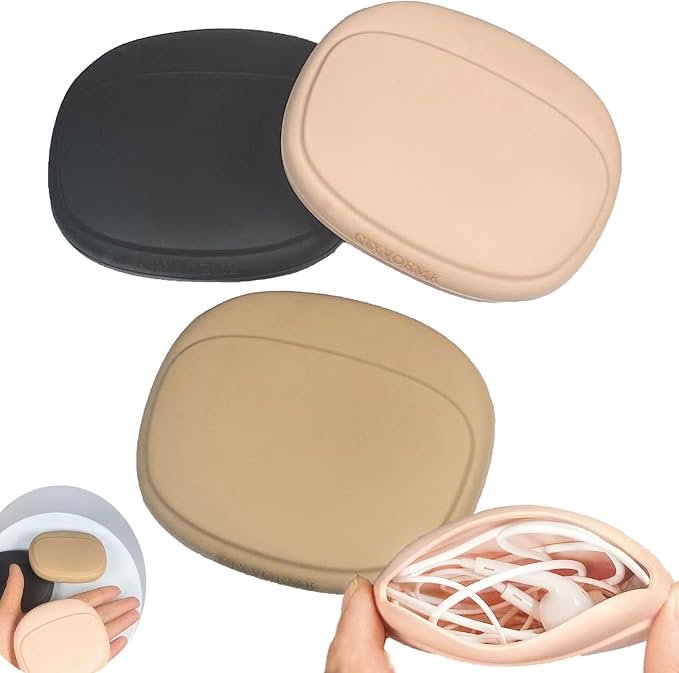 Silicone Headphone Organizer - Data Cable Storage Case - Mini Key Box - Portable Wired Headset Storage Bag (Black - Brown - Nude-3PCS) by CIXVOEMK
