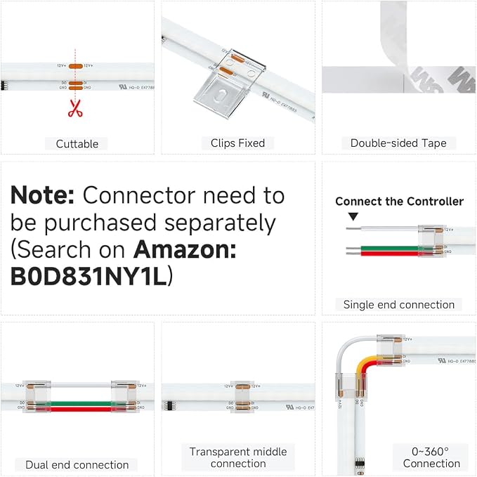 BTF-LIGHTING RGB WS2811 Smart IC FCOB COB LED Strip, UL Listed 576LEDs/m High Density Color Chasing Uniform Light, DC12V 16.4FT 10mm Width Tape Light for Home Party DIY Decor(No Adapter or Controller) - Image 6