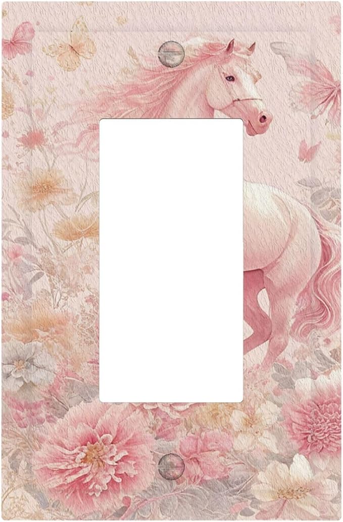 Decorative Outlet Covers Fantastical Pink Horse and Flowers 1 Gang Rocker Light Switch Covers Single Gfci Wall Plate Electrical Receptacle Switchplate Plug Faceplate for Bedroom Decor by JOOJIAO