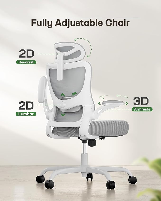 Marsail Ergonomic Office Chair with 3D Armrests, Pack of 3 | Office Desk Chair with High Back Mesh, Adjustable Lumbar Support, Rolling Work Swivel Task Chairs with Wheel, Headrest, home - Image 3