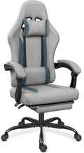 Breathable Fabric Gaming Chair with Footrest - Light Grey/Blue | 90°-135° Recline, 18.5”-22.4” Height Adjust, Breathable Fabric, Footrest for Rest, for Gaming/Office, 15 Min Assembly by Ergodesign