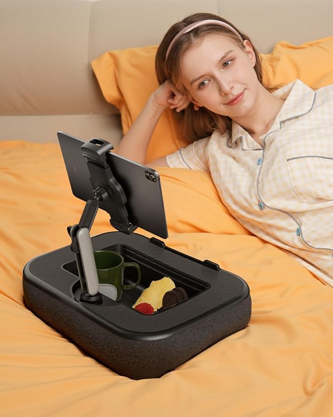 Viozon Kindle Pillow Stand Holder, Phone holder for Bed, Laptop Lap Desk with Mouse Pad,Compatible with 4.7-13" Kindle/Tablet/Phone,10-15"Laptop, Snack Bowl&Cup Attachment&Detachable 360°Stand Arm, B - Image 8