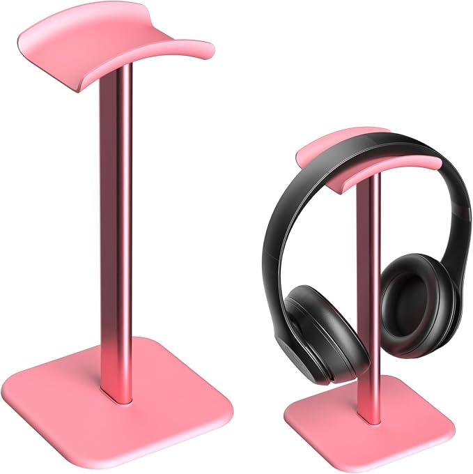 Headphone Stand for Desk - Headset Stand Headphone Holder (Pink) | with Aluminum Hanger and Plastic Headrest, headphone holder for AirPods Max, Sony, Bose, Beats and More by Unknown