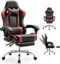 DUMOS Ergonomic Gaming Chair with Footrest, Home Office Desk Chair | PU Leather, Headrest, Linkage Armrests, Height Adjustable, 360 Swivel Reclining, Black Red by DumosLifestyle