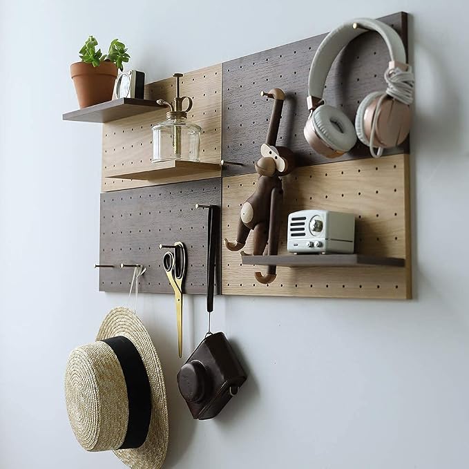 Wooden Pegboard Modular Display Organization Storage Wall Hooks Shelf 15.2in x 7.6in 2-Pack (Color:Walnut) - Image 6