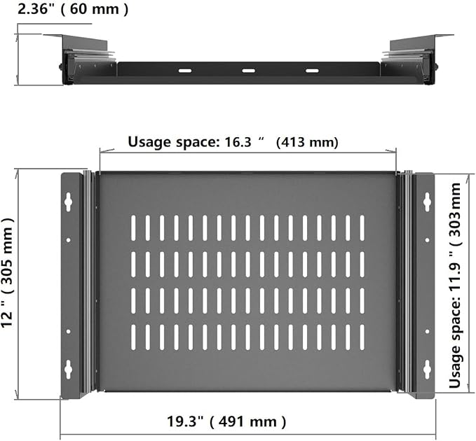 Sliding Under Desk Laptop Mount Shelf with Air Vents, 16" W - Image 2